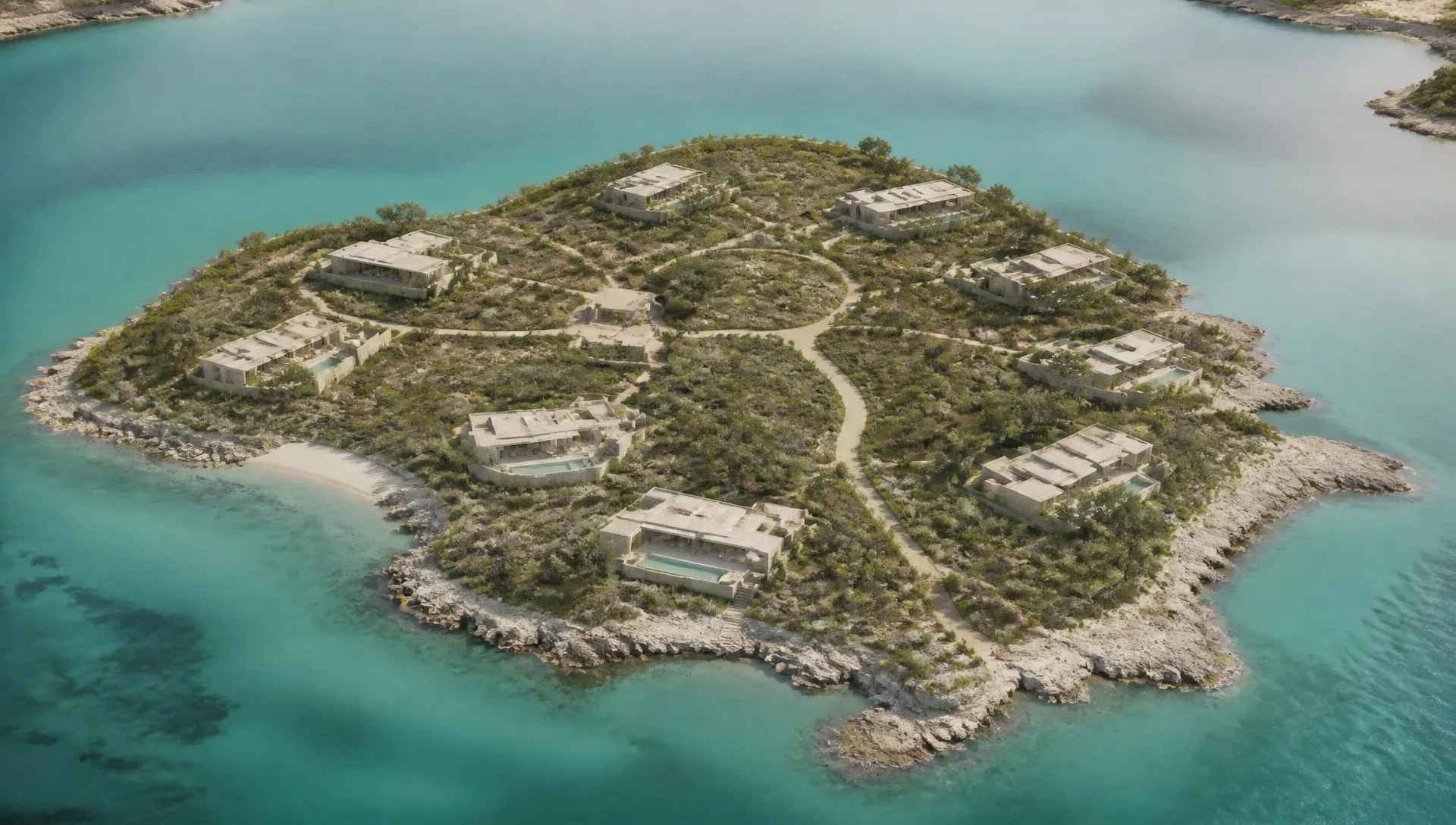 Architectural mood reference: low-density waterfront residences. Not Isla di Yerba and not a site plan.